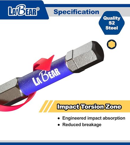 LABEAR- 6pc. SQ2 Roberson Square 2" long, Impact Driver Screwdriving Power Bits Set with a Carabiner, S2 Steel in Saudi Arabia