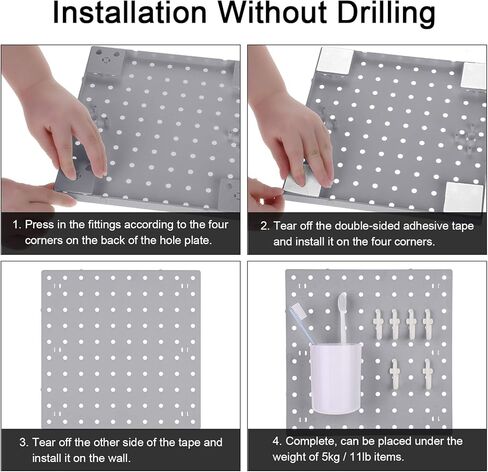 4 قطع من مجموعات لوحة الحائط Pegboard للتركيب على الحائط من Pegboard ملحقات منظم Pegboard، طريقتان للتركيب، لا تسبب ضررًا لجدار المرآب والمطبخ والحمام والمكتب (أبيض) in Kuwait