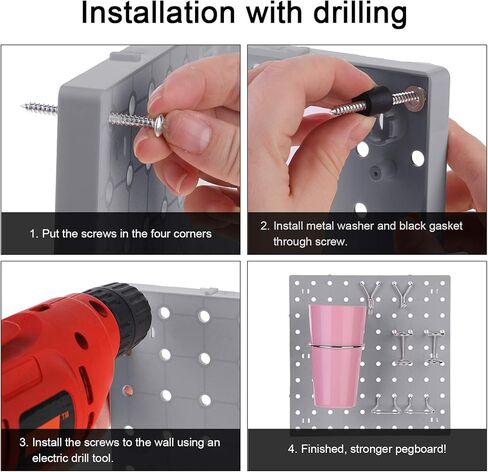 4 قطع من مجموعات لوحة الحائط Pegboard للتركيب على الحائط من Pegboard ملحقات منظم Pegboard، طريقتان للتركيب، لا تسبب ضررًا لجدار المرآب والمطبخ والحمام والمكتب (أبيض) in Kuwait