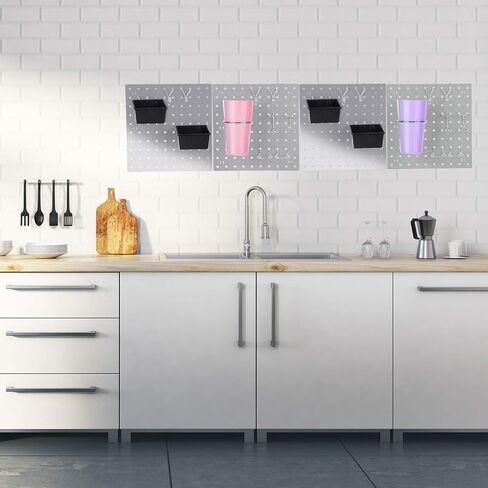 4 قطع من مجموعات لوحة الحائط Pegboard للتركيب على الحائط من Pegboard ملحقات منظم Pegboard، طريقتان للتركيب، لا تسبب ضررًا لجدار المرآب والمطبخ والحمام والمكتب (أبيض) in Kuwait