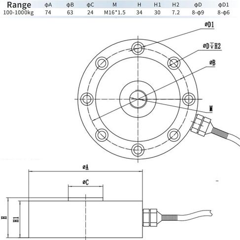 خلية التحميل، بقعة من نوع DYLF-102 عالية الدقة مستشعر سحب قضيب ضغط التوتر 0 ~ 1000 كجم لأجهزة الوزن الصناعية in Kuwait