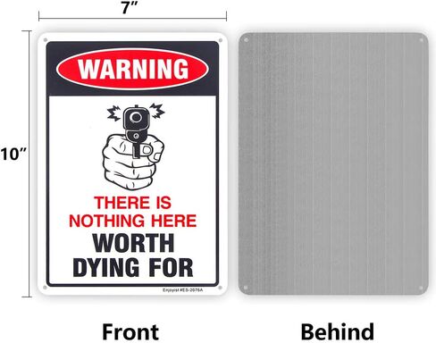 لافتة مسدس مكونة من 3 قطع، لا شيء هنا يستحق الموت من أجل الإشارة، علامة مضحكة لعدم التعدي على ممتلكات الغير، 10 بوصة × 7 بوصة .04 بوصة علامة عاكسة من الألومنيوم خالية من الصدأ ومحمية من الأشعة فوق البنفسجية ومقاومة للطقس in Kuwait