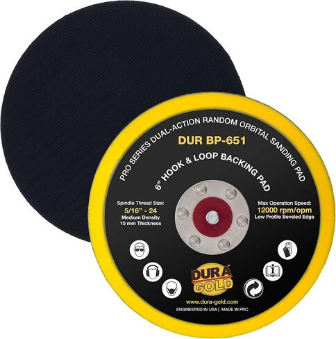 Dura-Gold Pro Series 6" Hook & Loop DA Backing Plate Pad - Low Profile Edge, Medium Density, Dual-Action Random Orbital Sanding Pad, 5/16" - 24 Threads - For Sander Polisher Auto Woodworking Sandpaper in Saudi Arabia