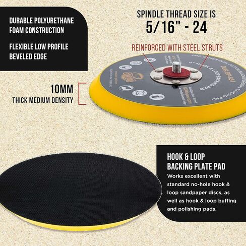 Dura-Gold Pro Series 6" Hook & Loop DA Backing Plate Pad - Low Profile Edge, Medium Density, Dual-Action Random Orbital Sanding Pad, 5/16" - 24 Threads - For Sander Polisher Auto Woodworking Sandpaper in Saudi Arabia