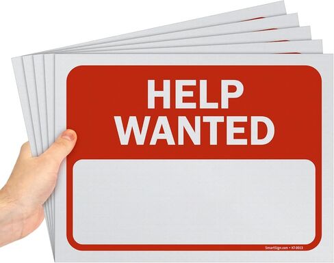 SmartSign (عبوة من 5 قطع) لافتة كتابة "Help Wanted" مقاس 9 × 12 بوصة، مطبوعة بالشاشة الحريرية، 10 مل من بلاستيك البوليسترين، أحمر وأبيض in Kuwait