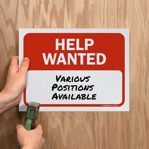 SmartSign (عبوة من 5 قطع) لافتة كتابة "Help Wanted" مقاس 9 × 12 بوصة، مطبوعة بالشاشة الحريرية، 10 مل من بلاستيك البوليسترين، أحمر وأبيض in Kuwait