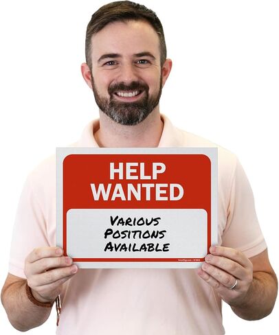 SmartSign (عبوة من 5 قطع) لافتة كتابة "Help Wanted" مقاس 9 × 12 بوصة، مطبوعة بالشاشة الحريرية، 10 مل من بلاستيك البوليسترين، أحمر وأبيض in Kuwait