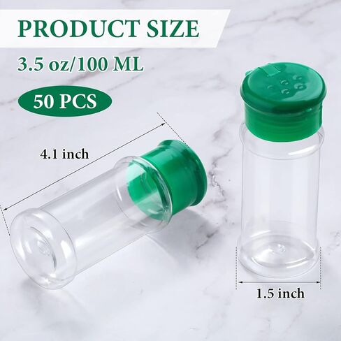 50 قطعة من برطمانات التوابل البلاستيكية مع اغطية شاكر، زجاجات توابل بلاستيكية 3.3 اونصة/100 مل، شاكر توابل لتخزين التوابل ومساحيق التوابل in Kuwait