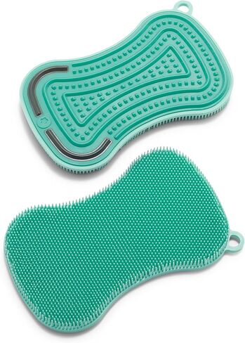 GreenLife Reusable Multipurpose Silicone 2 Pack Sponge and Scrubber, Hygienic and Odor Resistant Dish Washing, Scratch Free Cleaning, Dishwasher and Microwave Safe, BPA Free, Green and Yellow in Kuwait