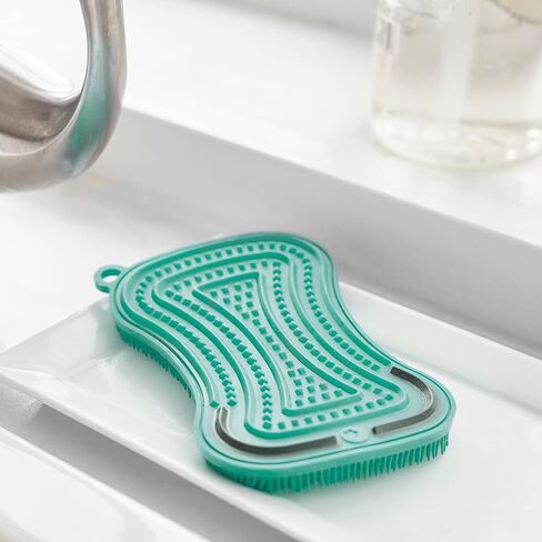 GreenLife Reusable Multipurpose Silicone 2 Pack Sponge and Scrubber, Hygienic and Odor Resistant Dish Washing, Scratch Free Cleaning, Dishwasher and Microwave Safe, BPA Free, Green and Yellow in Kuwait