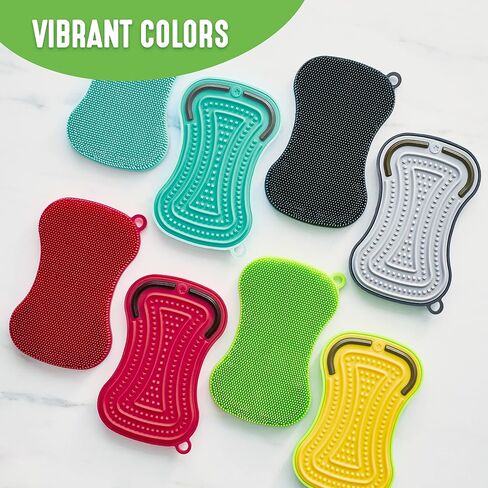 GreenLife Reusable Multipurpose Silicone 2 Pack Sponge and Scrubber, Hygienic and Odor Resistant Dish Washing, Scratch Free Cleaning, Dishwasher and Microwave Safe, BPA Free, Green and Yellow in Kuwait