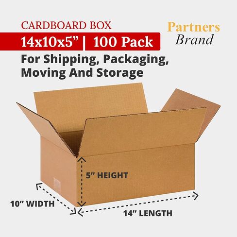 صناديق من الورق المقوى المموج مقاس 14x10x5 من Partners، طول 14 بوصة × عرض 10 بوصة × ارتفاع 5 بوصة، عبوة مكونة من 25 قطعة | الشحن والتعبئة والنقل وصندوق تخزين للأعمال، صناديق كبيرة بالجملة قوية مقاس 14x10x5 14105 in Kuwait