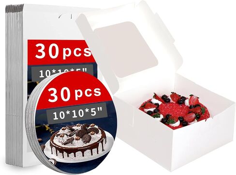 صندوق كيك Zzrywuty مقاس 10x10x5 بوصة (40 قطعة، 20 قطعة صندوق و20 قطعة لوح) مع مجموعة لوح الكيك، صناديق الخبز كاجاس باستيل للكعك والمعجنات والشوكولاتة والبسكويت والفطيرة in Kuwait