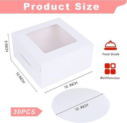 صندوق كيك Zzrywuty مقاس 10x10x5 بوصة (40 قطعة، 20 قطعة صندوق و20 قطعة لوح) مع مجموعة لوح الكيك، صناديق الخبز كاجاس باستيل للكعك والمعجنات والشوكولاتة والبسكويت والفطيرة in Kuwait