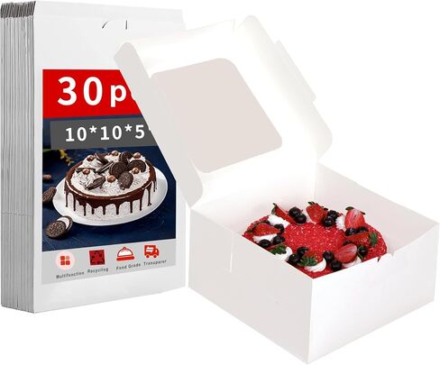 صندوق كيك Zzrywuty مقاس 10x10x5 بوصة (40 قطعة، 20 قطعة صندوق و20 قطعة لوح) مع مجموعة لوح الكيك، صناديق الخبز كاجاس باستيل للكعك والمعجنات والشوكولاتة والبسكويت والفطيرة in Kuwait