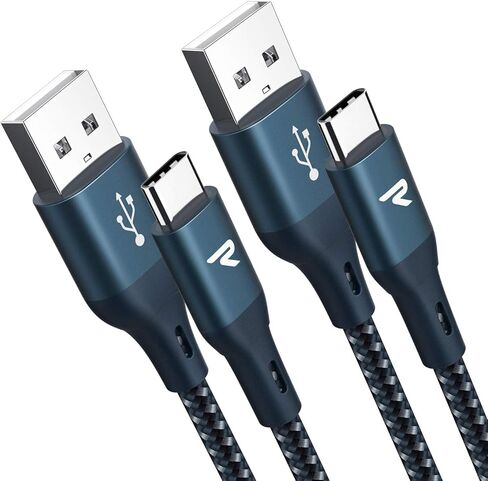 كابل RAMPOW USB C، [عبوتان، 3.3 قدم، QC3.0] كابل شحن سريع من النوع C - كابل شاحن USB مضفر من النايلون من النوع A إلى النوع C لهاتف iPhone 15، وSamsung Galaxy S10+/S10/S20/S8/Note 9/10 ،G7/V20 (الأزرق الداكن) in Kuwait
