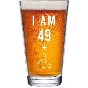 49 + One Middle Finger 50th Birthday Gifts for Men Women Beer Glass – Funny 50 Year Old Presents - 16 oz Pint Glasses Party Decorations Supplies - Craft Beers Gift Ideas for Dad Mom Husband Wife 50 th