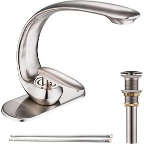 Brushed Gold Bathroom Sink Faucet, C-Shaped Curved Spout Bathroom Faucets for Sink 1 Hole, Brass Bath Sinks Faucet, Single Handle Vanity Faucet, Modern Restroom Faucet with Pop Up Drain