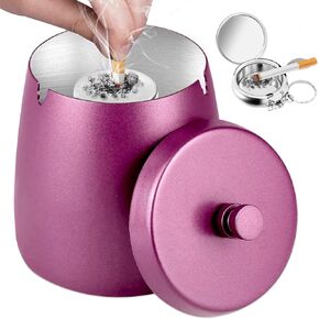 Ashtray with Lid - Ash Tray for Cigarettes Smokers, Smokeless Home Ashtray with Cover Smell Proof for Indoor Outdoor, Windproof Outside Metal Ashtrays for Patio (Black,M)