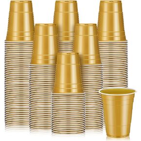 Lounsweer 100 Pack 16 Ounce Graduation Plastic Cups Heavy Duty Drinking Cups Disposable Cups Party Cups Water Cups for Graduation Drinks Soda Punch Barbecues Picnics (Black, Gold)