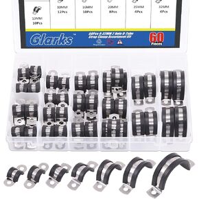 Glarks 16Pcs 8MM 2 Hole U-Tube Strap Clamp Set 304 Stainless Steel Rubber Cushion Rigid Pipe Strap U Bracket Tube Strap Assortment Kit For Pipe Tube Fixing (8mm) in Kuwait