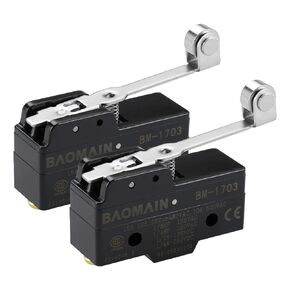 Baomain Micro Switch BM-1703 (TM-1703) Long Hinge Roller Lever AC 380V 15A Screw Terminals Pack of 2