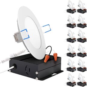Sunco Lighting - 12 Pack 4 Inch Ultra Thin LED Recessed Ceiling Lights Slim 2700K Soft White, Dimmable, 10W, Wafer Thin, Canless with Junction Box