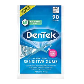 DenTek Comfort Clean Sensitive Gums Floss Picks, Soft & Silky Ribbon, 150 Count, 6 Pack (Blue)