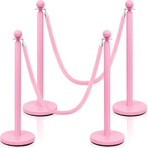 Ferraycle Stainless Steel Stanchions Post Queue, 5 ft Pink Velvet Rope Red Carpet Ropes and Poles, 38 Inch Pink Crowd Control Barriers Sand Injection Hollow Base Rope Safety Barriers Set, Pink in Kuwait