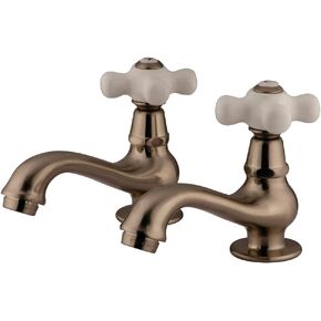 Kingston Brass KS1108PX Heritage Classic Basin Faucet Porcelain Cross Handle, Brushed Nickel, 4.38 x 2.5 x 1.88