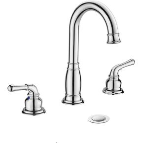 Phiestina 3-Hole 8 inch 2-Handle Widespread Brushed Nickel Bathroom Faucets with Valve and Metal Pop-Up Drain Assembly, WF017-8-BN