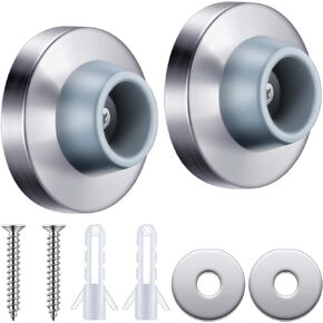 Concave Door Stopper Wall Door Bumper Stainless Steel Wall Protector Door Stops Wall Mount Flush Bumper with Grey Rubber Concave Door Knob Stopper (Silver,2 Pieces)