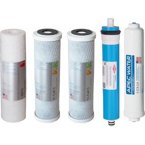 APEC Water Systems FILTER-MAX90-38 مجموعة بديلة كاملة 90 GPD من سلسلة Ultimate Series لنظام تصفية المياه بالتناضح العكسي مع توزيع سريع لأنابيب 3/8 بوصة، باللون الأبيض in Kuwait