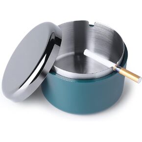 Smokeless Ashtray with Lid for Smokers Stainless Steel Liner Ash Tray Windproof Durable Easy to Clean Cool Ashtrays for Indoor or Outdoor Use, Patio, Office & Home(Black)