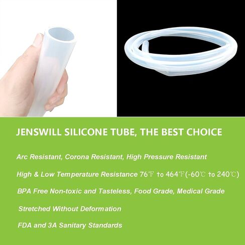 JENSWILL 5/16 بوصة (8 مم) معرف × 7/16 بوصة (11 مم) OD، 10 أقدام من السيليكون الشفاف أنابيب خرطوم درجة الحرارة العالية درجة الطعام مع 4 قطع مشابك خرطوم أنبوب متعدد الأغراض لخط البيرة، Kegerator، صناعة النبيذ، خرطوم الهواء، HVAC in Kuwait