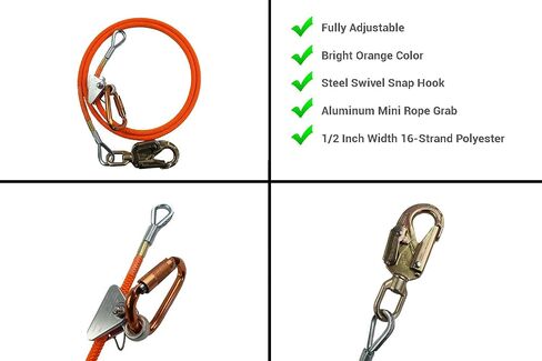 مجموعة ProClimb Steel Core Flipline (1/2 بوصة × 10 قدم) - حبل شجرة قابل للتعديل، قابل للتمدد المنخفض، مقاوم للقطع - للحماية من السقوط، التشجير، متسلقي الأشجار in Kuwait