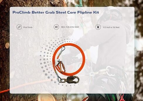 مجموعة ProClimb Steel Core Flipline (1/2 بوصة × 10 قدم) - حبل شجرة قابل للتعديل، قابل للتمدد المنخفض، مقاوم للقطع - للحماية من السقوط، التشجير، متسلقي الأشجار in Kuwait
