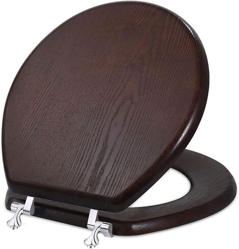 Wood Toilet Seat, Wooden Round Toilet Seats for American Standard Toilet Seat, Durable Metal Chrome Hinges, Natural Wood Veneer Oak in Kuwait