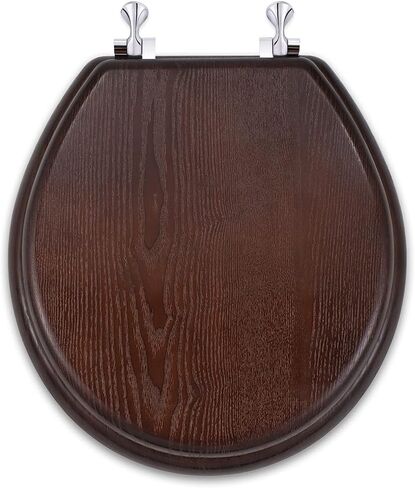Wood Toilet Seat, Wooden Round Toilet Seats for American Standard Toilet Seat, Durable Metal Chrome Hinges, Natural Wood Veneer Oak in Kuwait