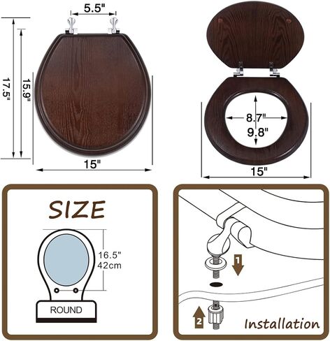 Wood Toilet Seat, Wooden Round Toilet Seats for American Standard Toilet Seat, Durable Metal Chrome Hinges, Natural Wood Veneer Oak in Kuwait