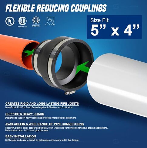 توريد العملاق 6I59x2 وصلة توصيل مرنة من البولي فينيل كلوريد مع مشابك من الفولاذ المقاوم للصدأ، 5 × 4 بوصة، أسود (عبوة من 2)، 5 × 4 in Kuwait