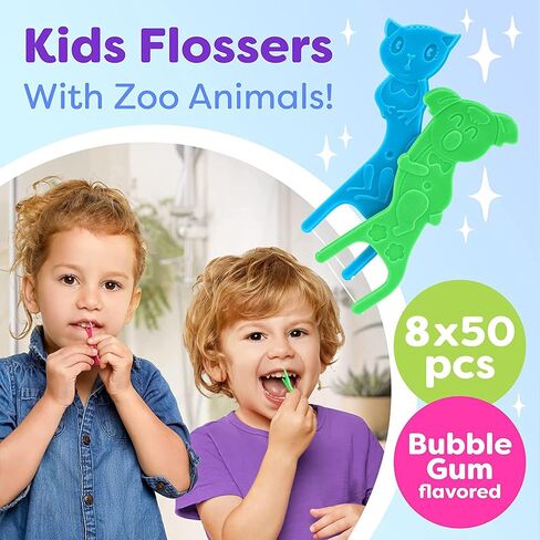 Kids Flossers 2 Pack (100 Total), Kids Floss Picks, Flossers Kids, Floss for Kids, Cute Animal Shapes, Glides Easy Between Teeth, Flosser Helps Prevent Tooth Decay & Gum Disease, Bubble Gum Flavored in Kuwait