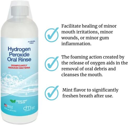 غسول الفم ببيروكسيد الهيدروجين من DenMat | نكهة النعناع الطازج | زجاجة واحدة سعة 16 أونصة سائلة (473 مل) | خالي من الكحول، لصحة الفم in Kuwait