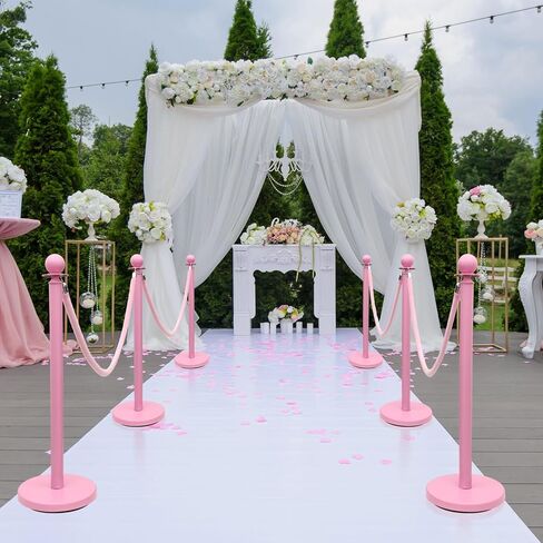 Ferraycle Stainless Steel Stanchions Post Queue, 5 ft Pink Velvet Rope Red Carpet Ropes and Poles, 38 Inch Pink Crowd Control Barriers Sand Injection Hollow Base Rope Safety Barriers Set, Pink in Kuwait