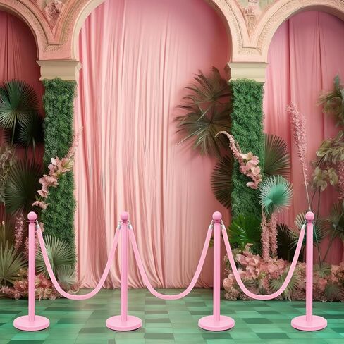 Ferraycle Stainless Steel Stanchions Post Queue, 5 ft Pink Velvet Rope Red Carpet Ropes and Poles, 38 Inch Pink Crowd Control Barriers Sand Injection Hollow Base Rope Safety Barriers Set, Pink in Kuwait