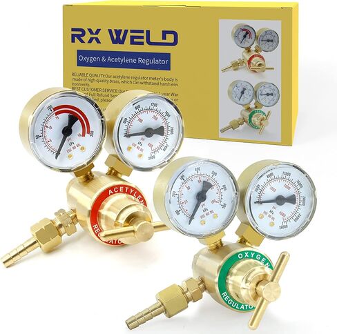 زوج من أجهزة قياس غاز اللحام للأكسجين والأسيتيلين من RX WELD - مدخل خلفي - متوافق مع قطع شعلة الغاز فيكتور اللحام - CGA540 وCGA200 in Kuwait
