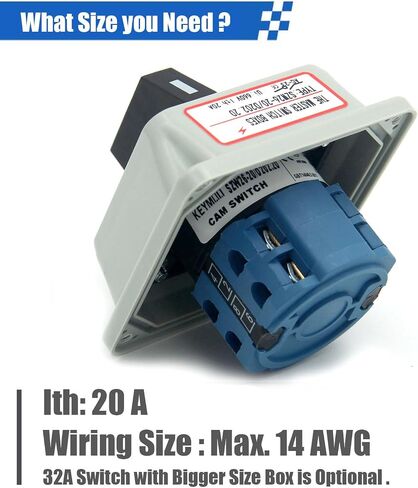 Keymoo 20A Rotary Changeover Switch,3 Position 2 Phase 8 Terminals,ON-Off-ON Universal Selector Switch, Cam Switch P65,CE 20/D202.2D (Switch & Exterior Box) in Saudi Arabia