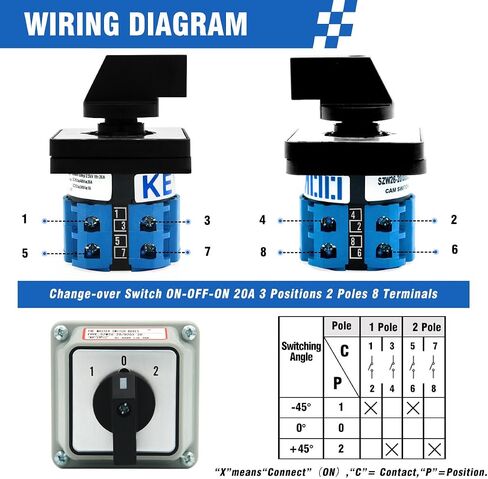 Keymoo 20A Rotary Changeover Switch,3 Position 2 Phase 8 Terminals,ON-Off-ON Universal Selector Switch, Cam Switch P65,CE 20/D202.2D (Switch & Exterior Box) in Saudi Arabia