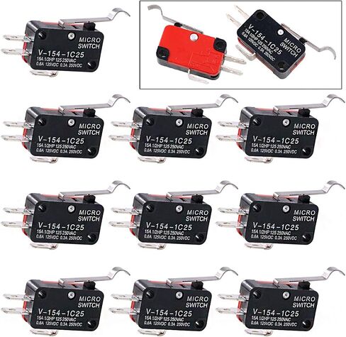 Swpeet 10Pcs V-154-1C25 Micro Limit Switch Long Hinge Roller Momentary Cherry Push Button SPDT Snap Action Perfect for Arduino, Appliance and Electronic Equipment in Saudi Arabia