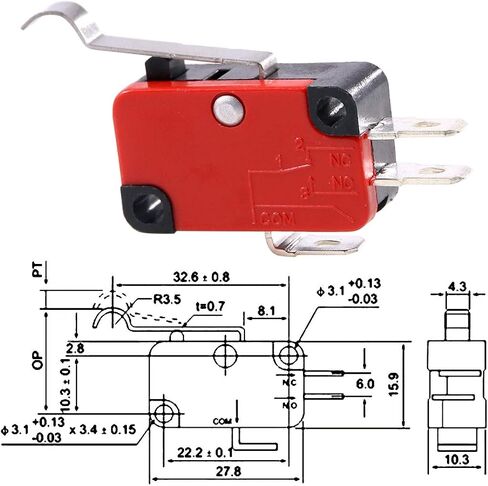 Swpeet 10Pcs V-154-1C25 Micro Limit Switch Long Hinge Roller Momentary Cherry Push Button SPDT Snap Action Perfect for Arduino, Appliance and Electronic Equipment in Saudi Arabia